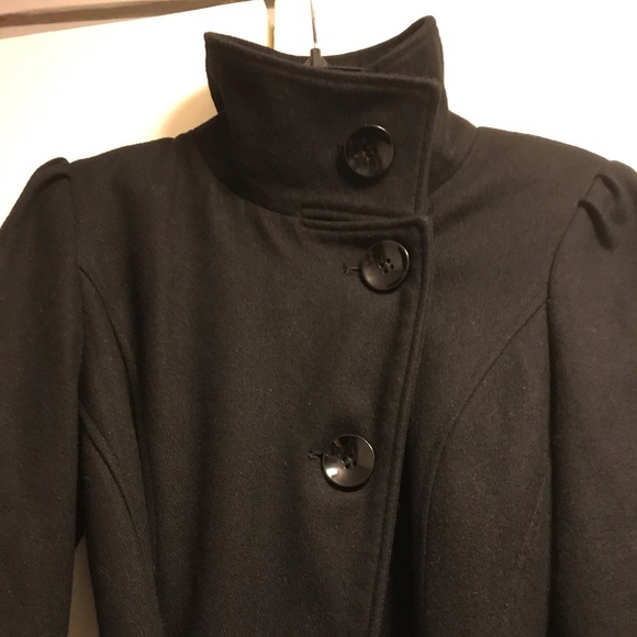 Guess Puff Sleeve Black Wool Blend Belted Coat XS - Picture 4 of 8